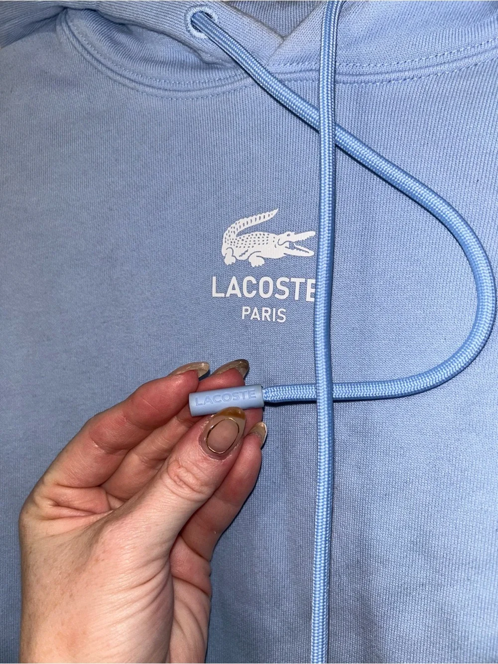 Lacoste Pastel Blue Pullover Hoodie with White Logo